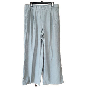 Ann Taylor Wide Leg Pants Elastic Waist Pockets Sz L Gray Pleated Front Flannel